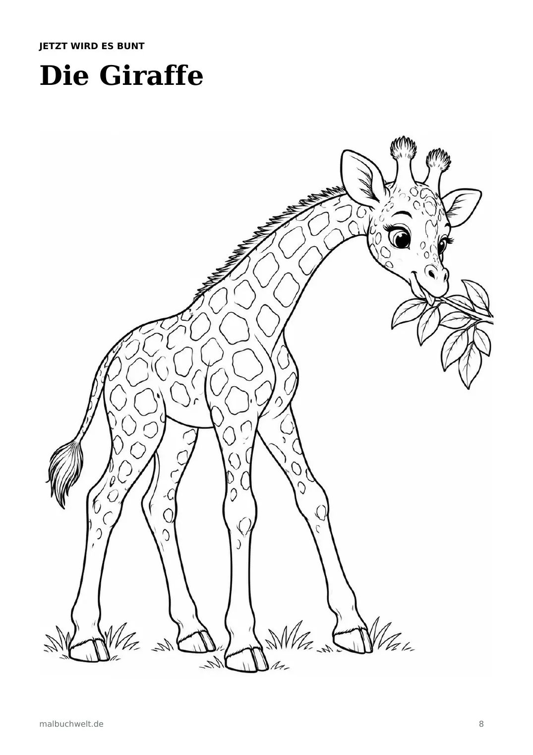 Malvorlage: Giraffe mit einem Zweig