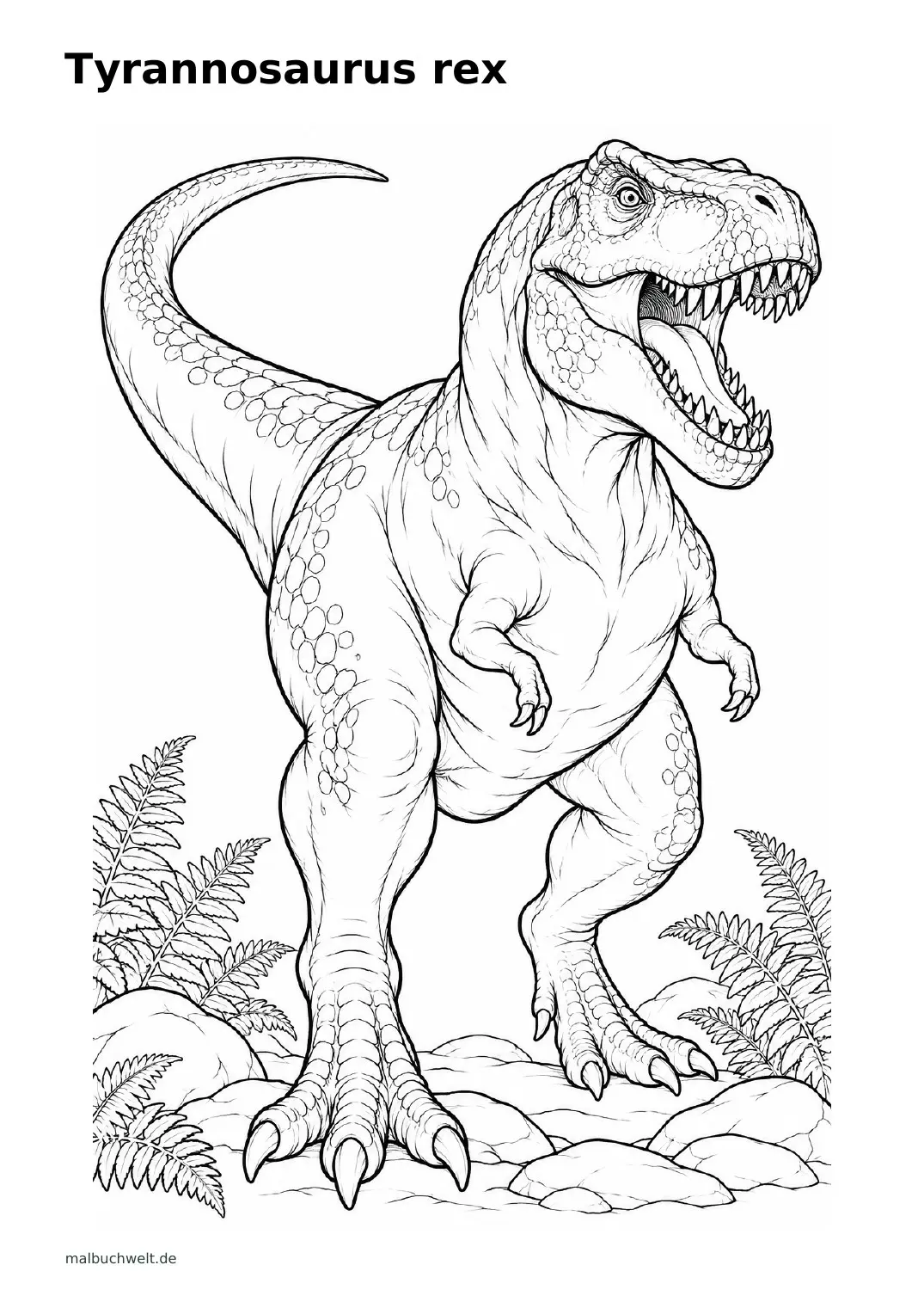 Malvorlage: Tyrannosaurus rex in einer Urzeitlandschaft