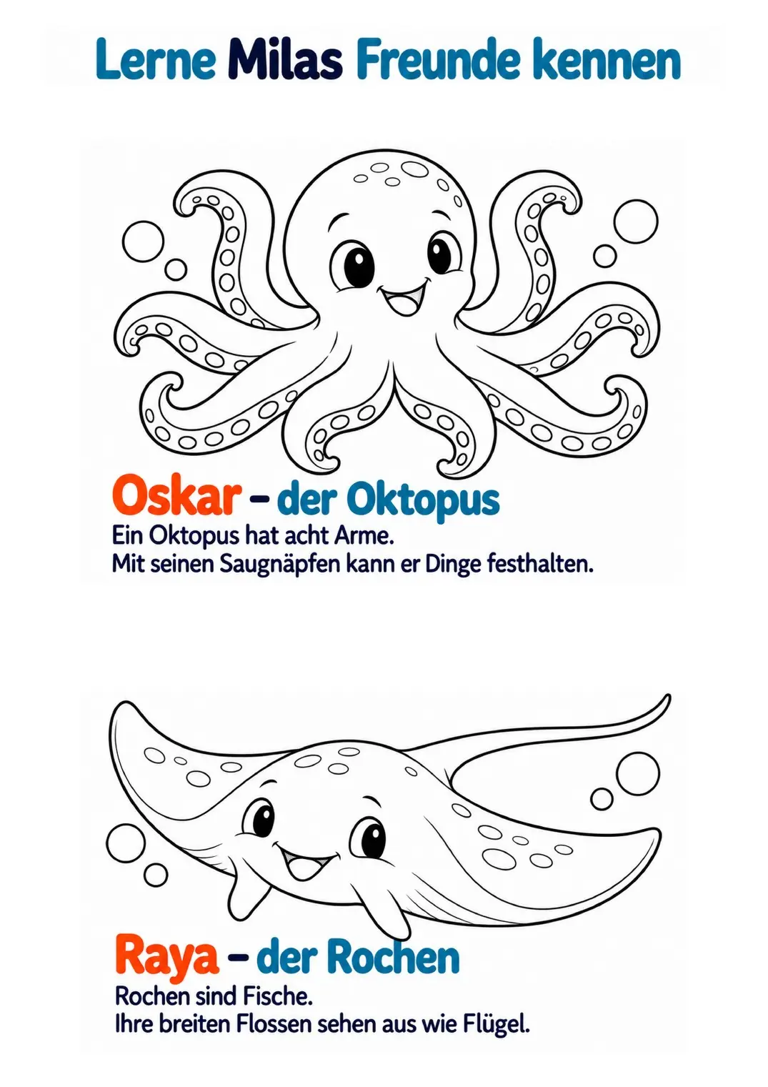 Malvorlage: Oktopus Oskar und Rochen Raya