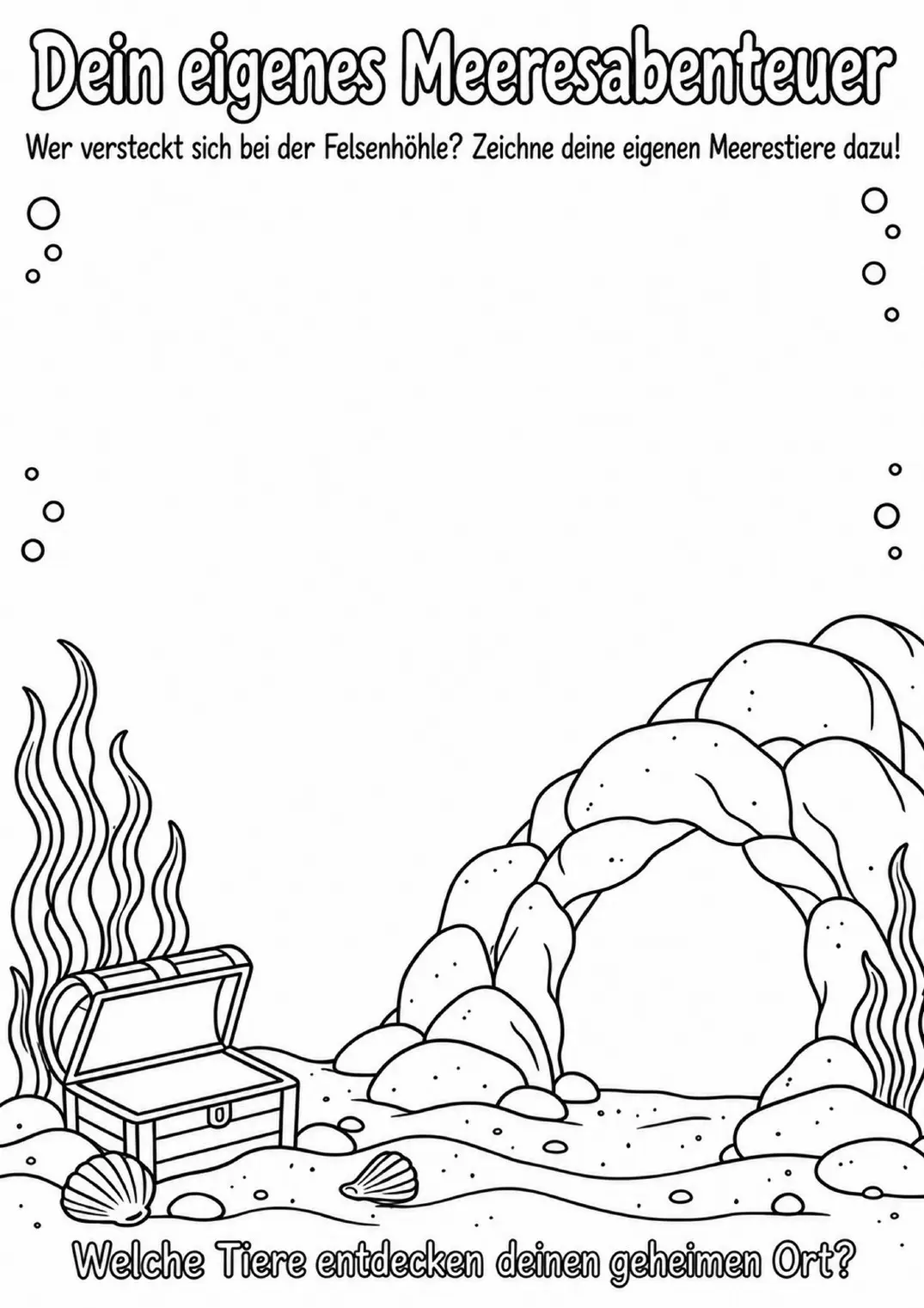 Malvorlage: geheimnisvolle Höhle unter Wasser