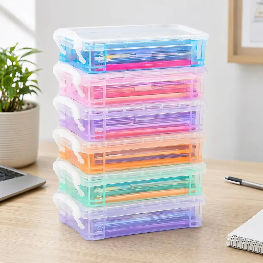 Bunte transparente Stifteboxen